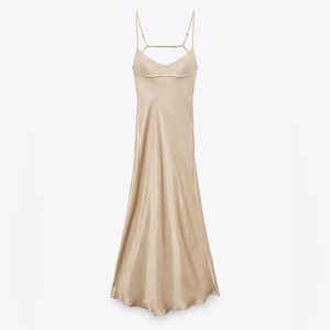 Zara Satin Effect Cutout Dress in Taupe Gray